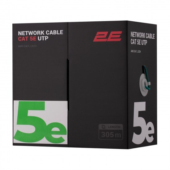 2E CAT 5e UTP, 305m, AWG 24/1, LSZH 305M/Easy pull box packin  | green