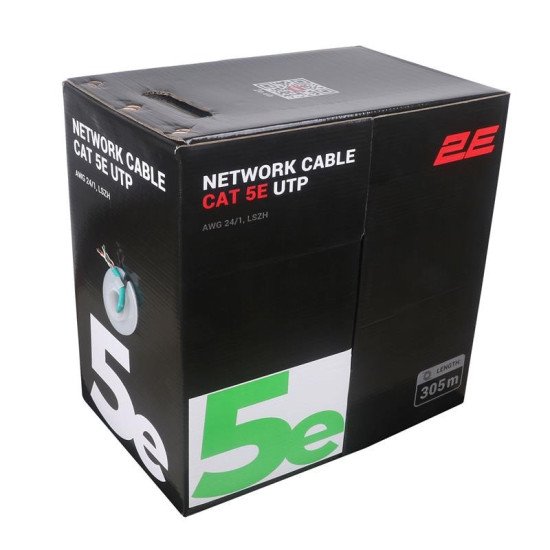 2E CAT 5e UTP, 305m, AWG 24/1, LSZH 305M/Easy pull box packin  | green