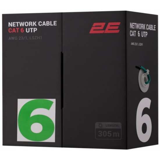 2E CAT 6 UTP, 305m, AWG 23/1, LSZH-1 305M/Easy pull box packing | green