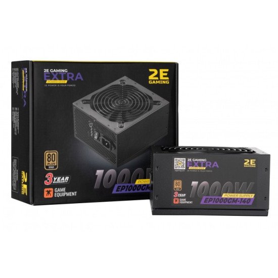 2E Блок питания 2E EXTRA POWER (1000W), 110-240V, >90%, 80+Gold, APFC, 140мм, MB(20+4), CPUx2(4+4), 6xS