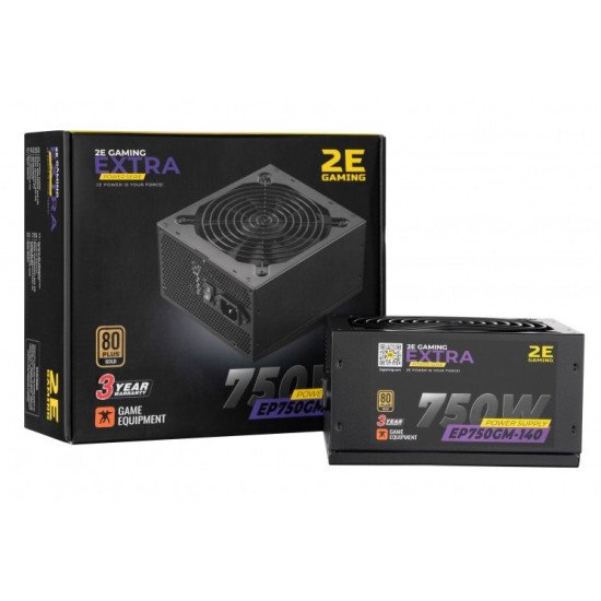 2E Блок питания 2E EXTRA POWER (750W), 110-240V, >85%, 80+Gold, APFC, 140мм, MB(20+4), CPU(4+4), 6xSATA