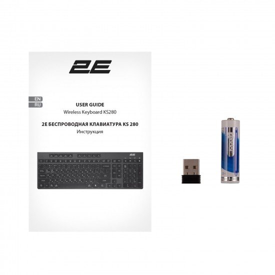 2E Беспроводная клавиатура 2E Keyboard membrane KS280 120key, WL/BT, EN/UK/RU, silent, black-grey 2E-KS280WBGR_AK