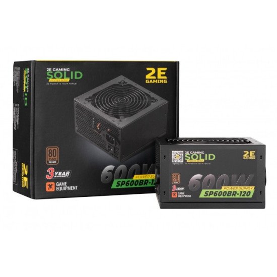 2E Блок питания 2E SOLID POWER (600W), 110-240V, >85%, 80+Bronze, APFC, 120мм, MB(20+4), CPU(4+4), 6xSA