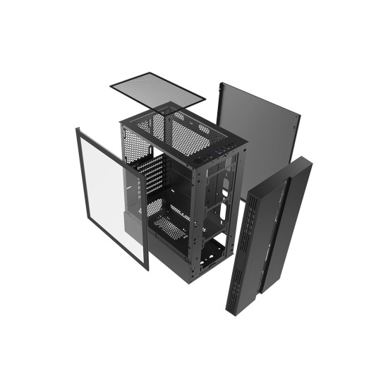 2E GAMING Игровой Компьютерный Корпус RUNA (G2107) MidT 2xUSB2.0 1xUSB3.0 1x120мм ARGB лента ARGB стекло (боковая панель) без БП черный