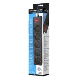 Avtech Электрический Удлинитель с сетевым фильтром и с 5 EU розетками 1,8 метров, черный Avtech Электрический Удлинитель с сетевым фильтром и с 5 EU розетками 1,8 метров, черный