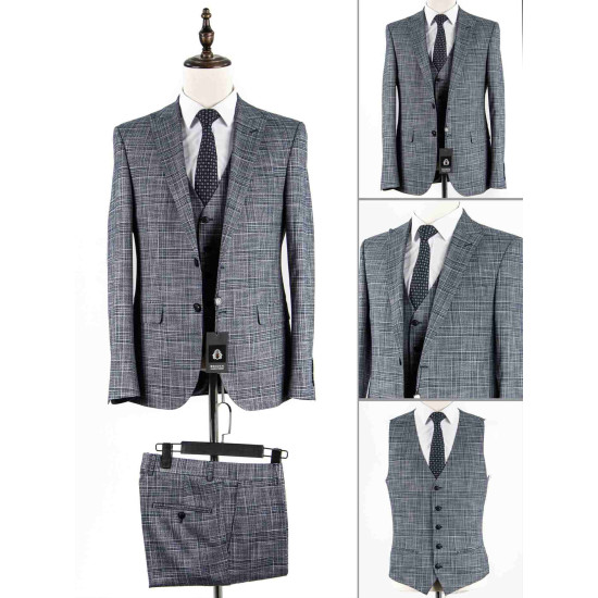 Bekmen men's classic suit, grey, checkered