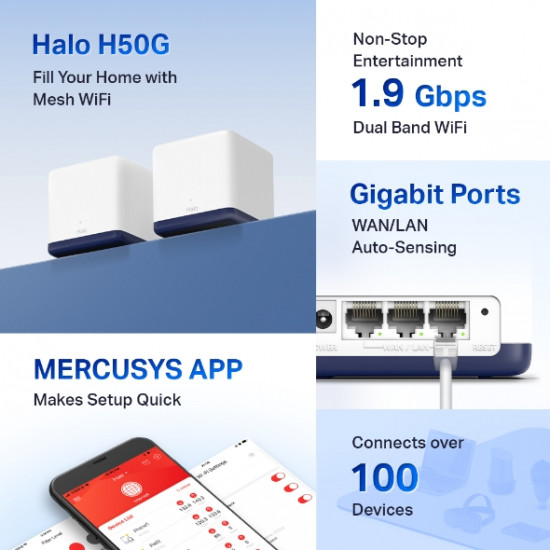 Mercusys Halo H50G AC1900 Mesh Wi-Fi система для всего дома 2 pack