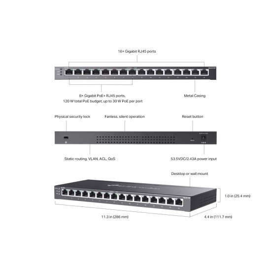 TP-Link SG2016P сетевой PoE-коммутатор