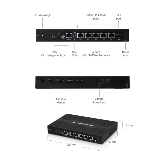 Ubiquiti EdgeRouter 6-Portli va PoE router EU