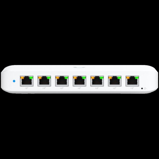 Ubiquiti USW-ULTRA-210W-EU compact, Layer 2, 8-port GbE PoE switch with versatile mounting options, 7x GbE PoE+ output ports,